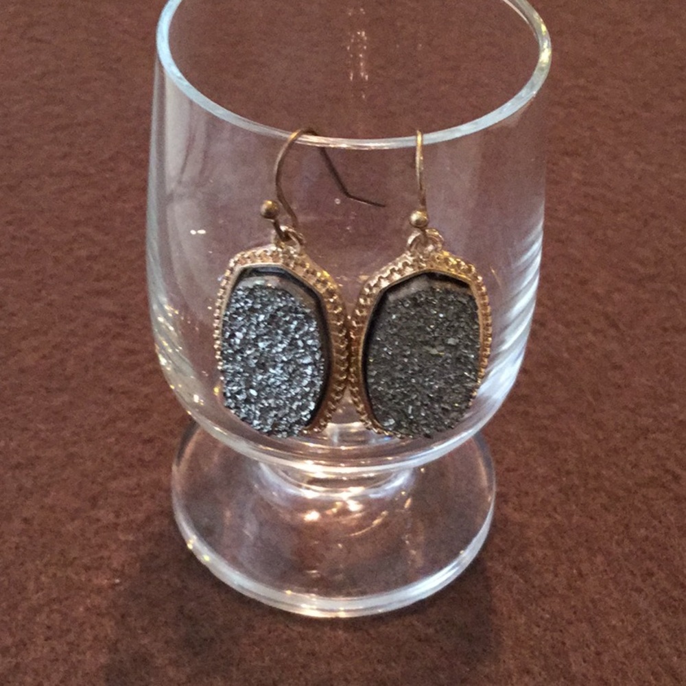 Gold tone silver drusy earrings